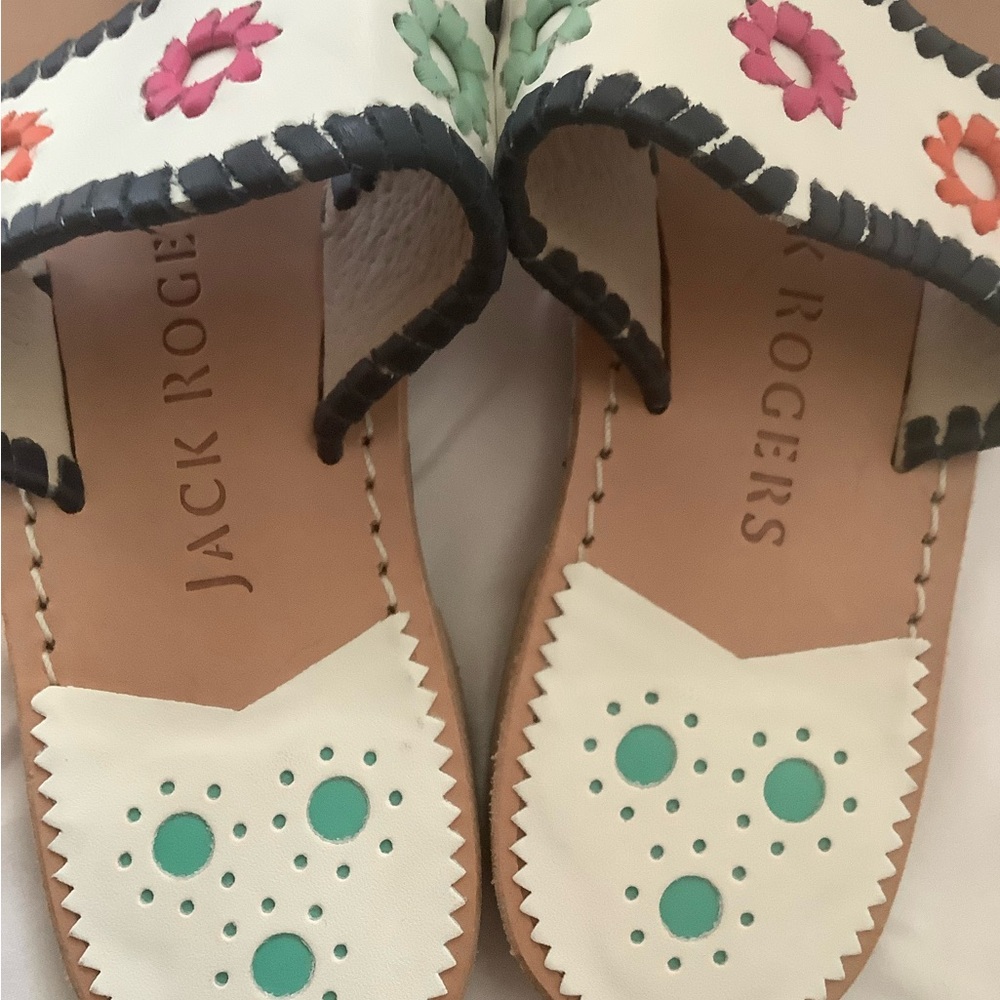 Jack Rogers Women's Sandals - White with Multicolor Floral Accents. - Picture 3 of 4